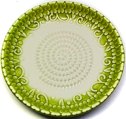 BonCera, Premium Ceramic Garlic Grater Plate Set - Green Embossed