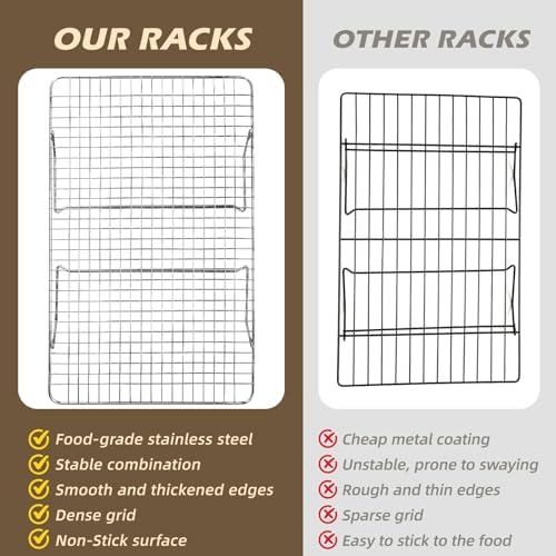 Pleafind 3 Pieces Stackable Cooling Rack - 16 x 10 Inch Wire Rack, 0.43" Dense-Grid Cooling Racks for Cooking, Baking, Roasting, Grilling, Oven and Dishwasher Safe, Silver