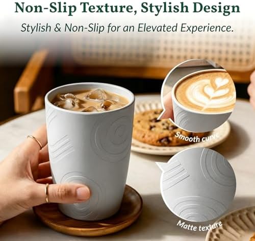 Homienly Drinking Glasses 16oz Wheat Straw Cups-Stackable and Reusable Cups, Alternative to Plastic Cups for Iced Coffee, Smoothies,Iced Tea-Black Grey
