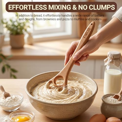 2 Pack Wooden Danish Dough Whisk, 12.6" Handcrafted Dutch Bread Whisk, Seamless & Easy to Clean Sourdough Whisk for Pizza, Batter & Professional Baking