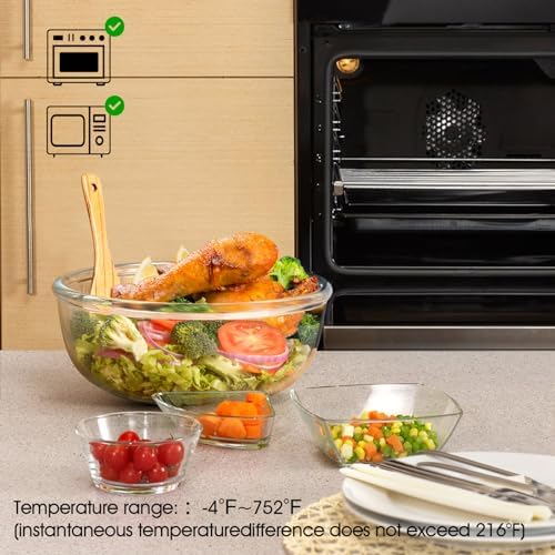 NUTRIUPS 6 QT Large Glass Mixing Bowl, Clear Big Salad Bowl for Kitchen