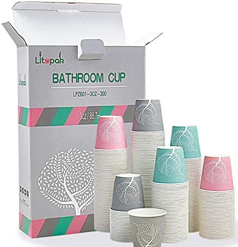 LITOPAK 300 Pack 3 oz Paper Cups, Colorful Disposable Mouthwash Cups 3 oz