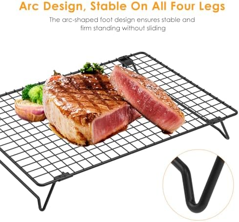 2 Pack Cooling Racks for Cooking and Baking, 13.4 x 9.4 Inch 2-Tier Stackable Cookie Cooling Rack Tall Baking Racks, Carbon Steel Roasting Wire Rack for Baking, Grilling Making Jerky (Black)