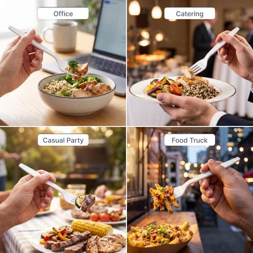 BluShine Extra Heavy Duty Plastic Forks, Disposable Bulk Cutlery