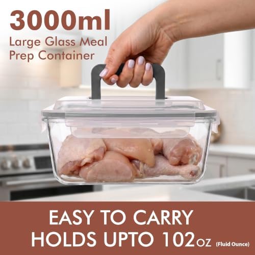 Razab 3000ml/ 102 oz Large Glass Meal Prep Container with Carry Handle Lid
