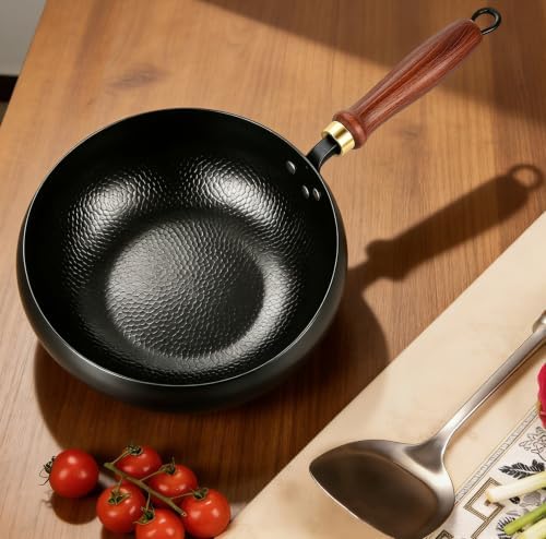 Hand Hammered Wok Pan, 9.45 Inch Chinese Wok for Gas stove,Induction cooker