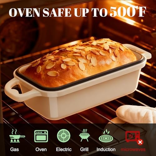 Enameled Cast Iron Sourdough Bread Dutch Oven,Loaf Pans-Cream