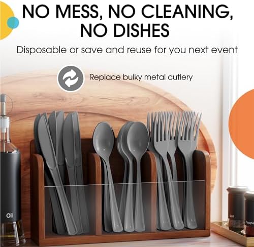 Party Solids Silver Plastic Silverware 150 Pcs Silver Cutlery Set