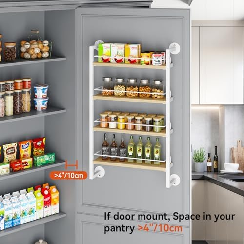 IBUYKE 4 Tier Spice Rack Wall Mount for Kitchen,Natural TLJ016R