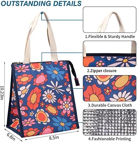 iknoe 9L Insulated Lunch Bag for Men & Women, Leak-Resistant Blueflower