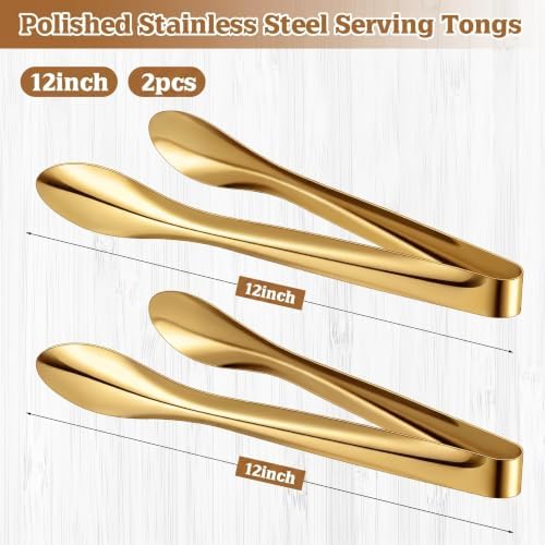 2 Pack Gold Polished Serving Tongs 12 Inch