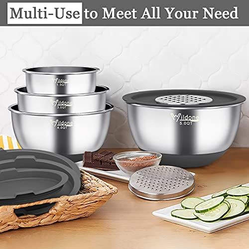 Wildone Mixing Bowls with Airtight Lids, Stainless Steel Mixing Bowls Set