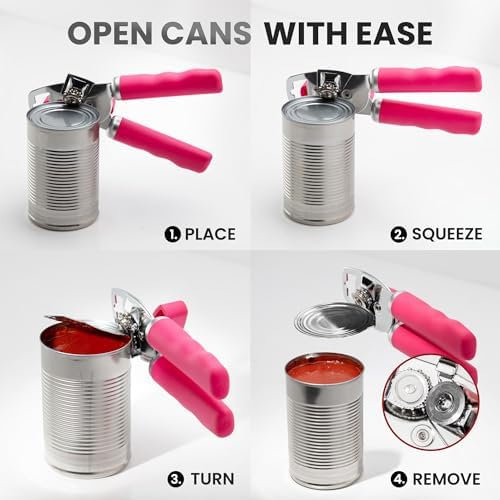 Zulay Kitchen Manual Can Opener Heavy Duty Patented Stainless Steel, Berry