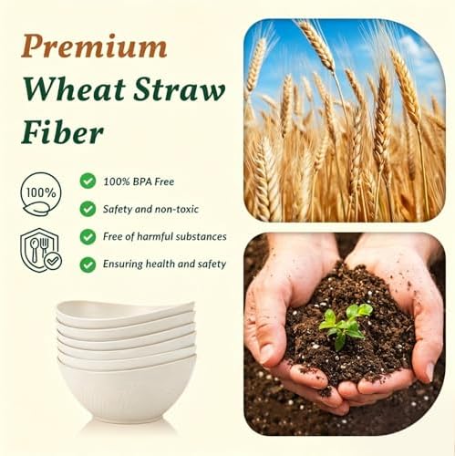 Homienly Salad Bowls Set of 6, 60 OZ Large Wheat Straw Bowls for Kitchen, Camping, Party, Unbreakable Lightweight Popcorn Bowl, Microwave and Dishwasher Safe Bowl Set with Unique Texture - Beige