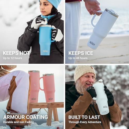 Beast 42 oz Tumbler with Handle Stainless Steel Vacuum Insulated Coffee Ice Cup Double Wall Travel Flask (Arctic White)