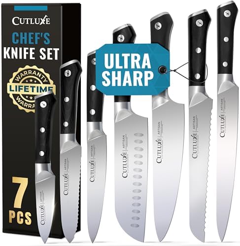 Cutluxe Chef Knife Set, 7-Piece Kitchen Knives – Razor Sharp German Steel
