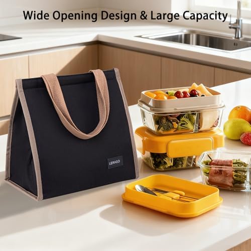 Insulated Lunch Bag for Work, 10.2"x5.9"x10.2" Oxford Waterproof Lunch Tote, Thermal Lunch Box for Office, Picnic & Outdoor, Black Striped Canvas Tote Bag