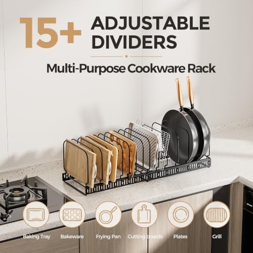 MUDEELA Expandable Cutting Board Organizer Pot Lids Rack 15 Dividers 2-Pack