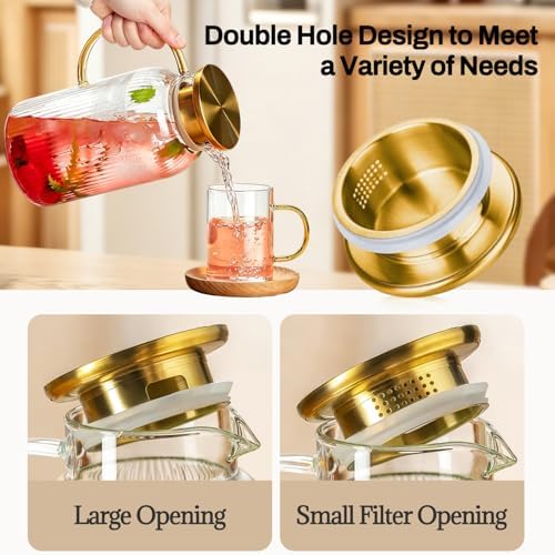Buaic 2 PACK Glass Pitcher with Lid, 68 oz Glass Carafe with Silicone Base