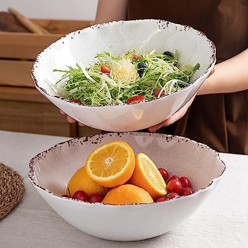 LEHAHA Rustic White Melamine Large Serving Bowl, 2 pieces Set,12 inches (130 OZ) Larger Salad Bowl, Lightweight and Unbreakable Mixing Bowl, BPA Free Melamine Bowls, Dishwasher Safe…