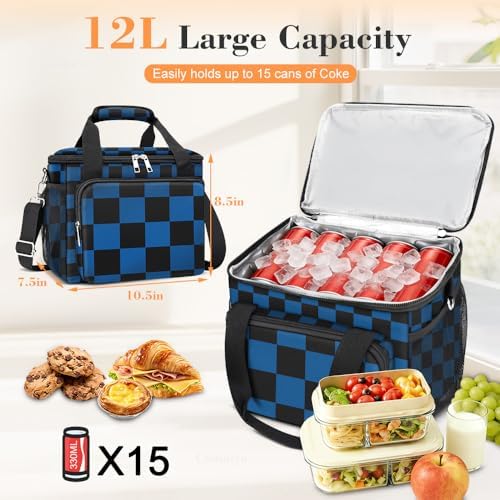 Coobiiya Insulated Lunch Box for Men & Women, Leakproof Lunch Bag Cooler Bag with 4 Pockets,Heavy Duty Lunch Bags Men Cooler Bags for Camping, Travel, Work Kayaking & Beach