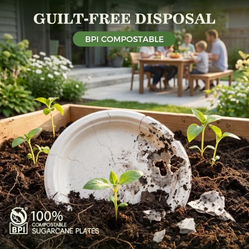 BESTVIP 9 Inch Compostable Sugarcane Paper Plates, White,100 Pack