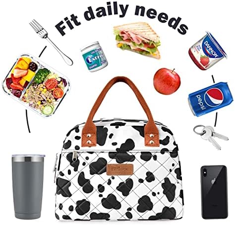 HOMESPON Insulated Lunch Bag for Women Men Adults Lunch Tote with Front Pocket Lunch Box Container Cooler Bag for Work Picnic (Dairy Cow)