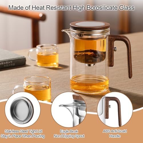 Enchanti Tea Pot, Glass Teapot with Infuser,Magnetic Loose Leaf Tea Steeper
