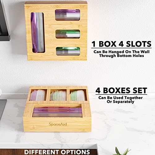 SpaceAid Bag Storage Organizer for Kitchen Drawer, Bamboo Organizer, Compatible with Gallon, Quart, Sandwich and Snack Variety Size Bag (1 Box 4 Slots, Natural, 2" High)