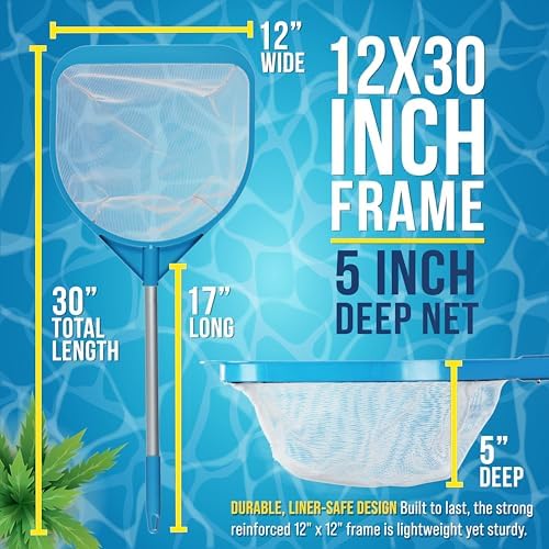 U.S. Pool Supply Pool and Spa Skimmer Net with Pole, 30" Long Handheld Fine