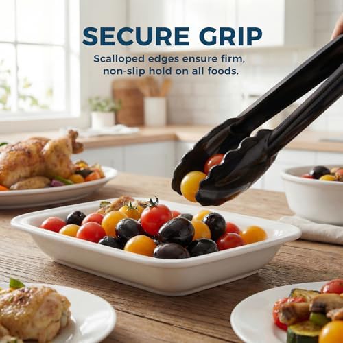24 Pack Plastic Serving Tongs, 9 Inch Black Heavy Duty Buffet Tongs