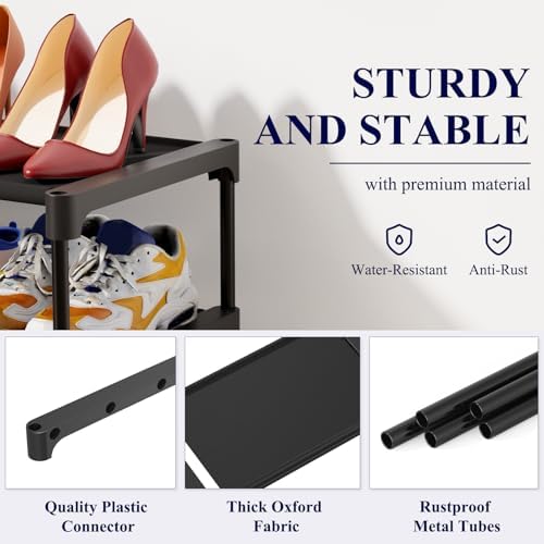 Kitsure Shoe Rack - Non-Woven Shoe Rack Shelf, Shoe Organizer for Closet, Entryway, Garage & Corridor, Stackable Shoe Shelves, 27.5" Wide - 5 Tier, Black