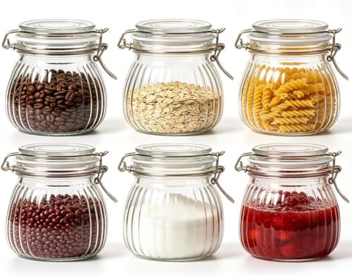 ComSaf Small Ribbed Glass Jars with Airtight Lids 17 oz 6 Pack Wide Mouth