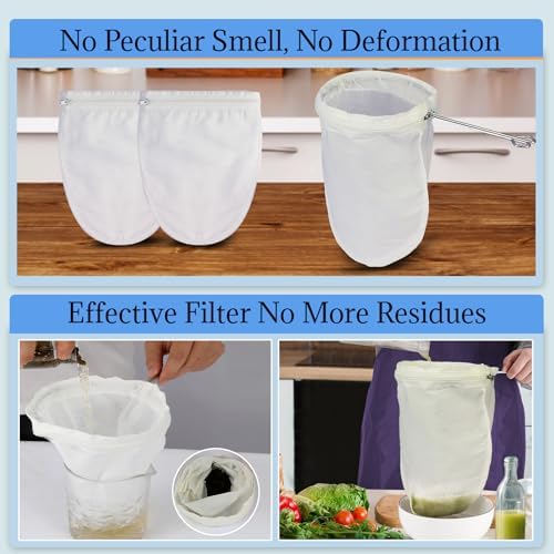 Fine Mesh Strainer, 3Pcs Cloth Strainer Bags with Steel Handle