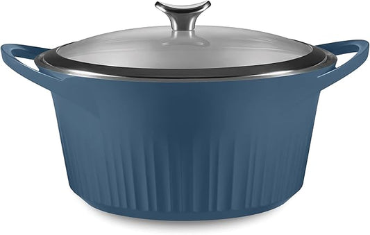 CorningWare QuickHeat 5.5-QT Cast Aluminum Dutch Oven With Lid & Non-Stick Ceramic Interior, Lightweight and Fast Even Heat Baking & Cooking, For Meats, Soup, Browning, Searing, French Navy