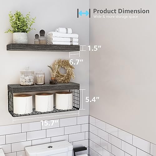 QEEIG Bathroom Shelves Over Toilet Wall Mounted (Grey, Set of 2, 15.7")