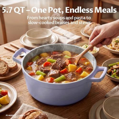BEZIA 5.7 QT Lightweight Ceramic Nonstick Dutch Oven with Lid, Stock Pot