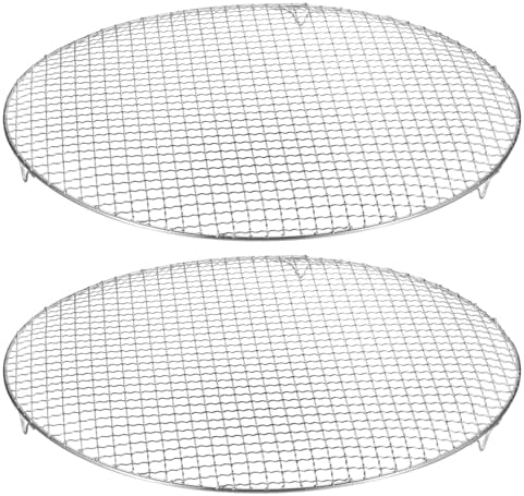 HARFINGTON 2pcs Round Cooking Rack 15-inch 201 Stainless Steel Cross Wire Barbecue Grill Net with 20mm Legs for Cooking Baking Steaming BBQ