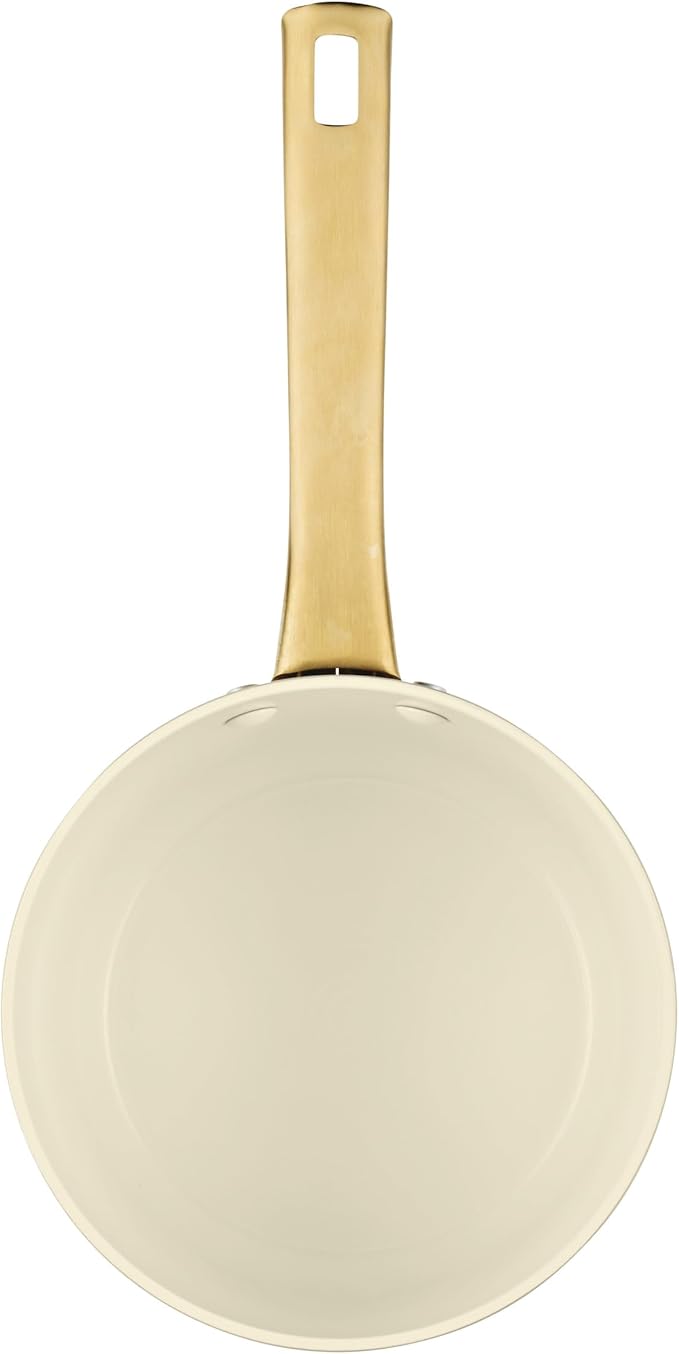 Farberware Forged Induction Ceramic Nonstick Sauce Pan/Soup Pot, Dishwasher Safe, Gold Color Stainless Steel Handle, 3 Quart - Taupe