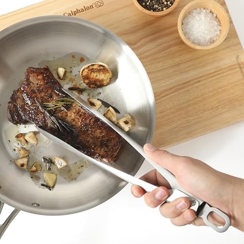 Calphalon Prime Stainless Steel Kitchen Tongs, Heavy-Gauge Heat-Resistant Locking Tongs for Grilling, Cooking & Serving, Weighted Handle for Control