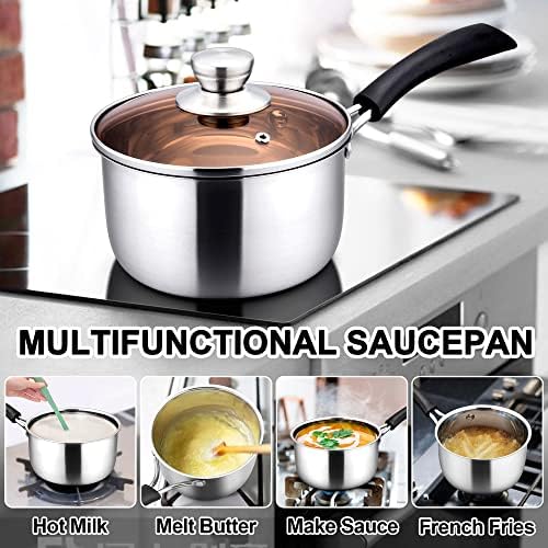 LIANYU 3QT Saucepan with Lid, Stainless Steel Sauce Pan, Induction Ready
