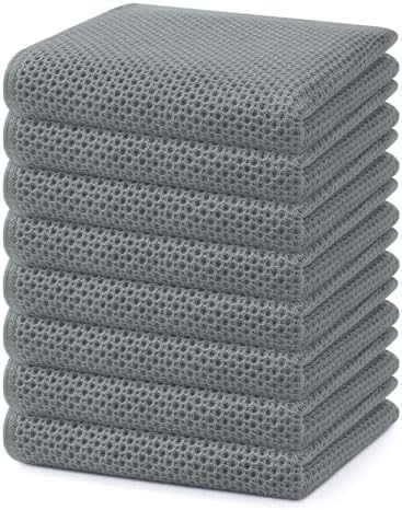 Homaxy 100% Cotton Waffle Weave Kitchen Dish Towels 8-Pack, Grey