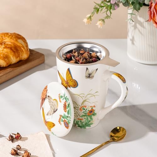 AmorArc Tea Cup With Infuser and Lid, 18oz Loose Leaf Tea Mug With Steeper