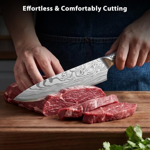 MOSFiATA Kitchen Knife Set 9 PCS with Foldable Roll Bag, Pro Stainless Steel 5Cr13MoV Ultra Sharp Santoku Knives with Honing Rod, Dishwasher Safe butcher Knife Set for Cooking Outdoor Travel