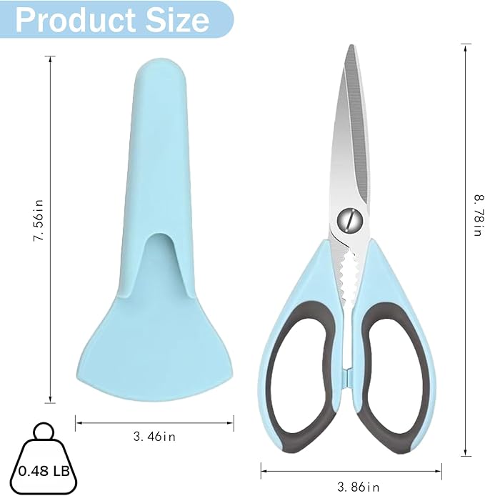 2 Pack Heavy Duty Scissors Kitchen Shears with Magnetic Holder,Dishwasher Safe Stainless Steel Meat Cooking Shears,Multifunctional All Purpose Sharp Scissors Set for Food,Meat,BBQ,Pizza(Blue,Green)