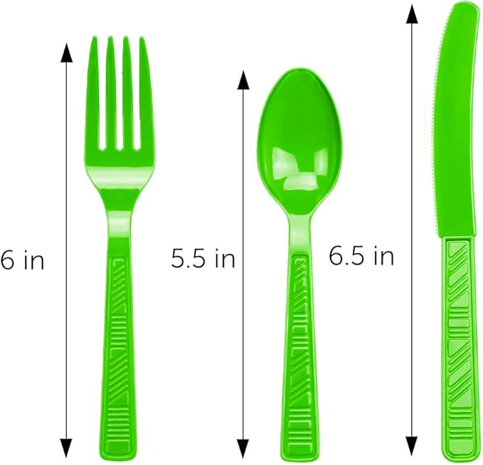 DecorRack Plastic Cutlery Set, Lime Green Colored Plastic Silverware Sets for Parties, 96 Piece Bulk Heavy Duty Utensils (Lime Green, 96 Pieces)