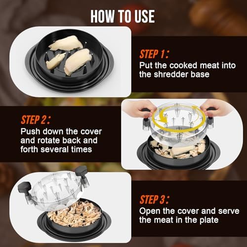 SoulLife Chicken Shredder 8 Inches, Chicken Shredder Tool Twist for Pork Beef Chicken, Meat Shredder, Clear Lid, Ergonomic Handle, Strong Anti-slip, BPA Free, Easy to Clean, Dishwasher Safe (Black)
