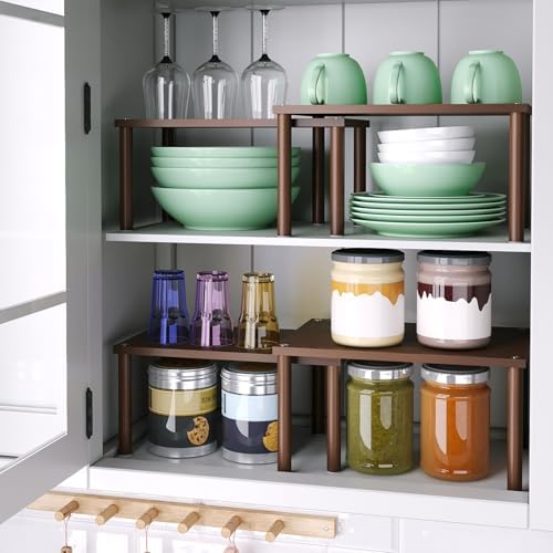 VERTORGAN 2 Pack Cabinet Organizer Shelf,Bamboo Countertop(Medium,Brown)