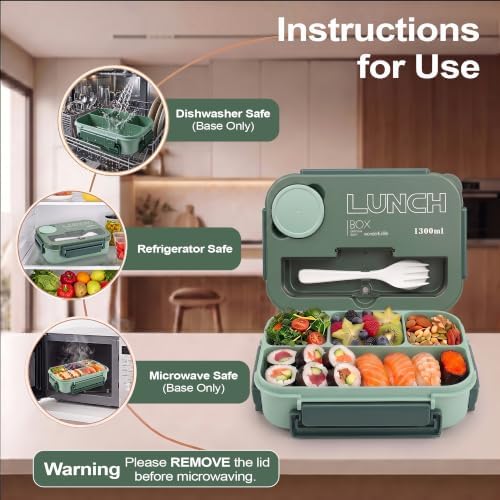 Bento Box Adult Lunch Box, Lunch Containers for Adults 44.5 Oz/5 Cup, Green