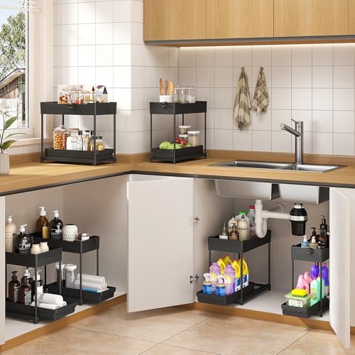 Sevenblue 4-Pack 2-Tier Under Sink Organizer with Pull Out Drawers
